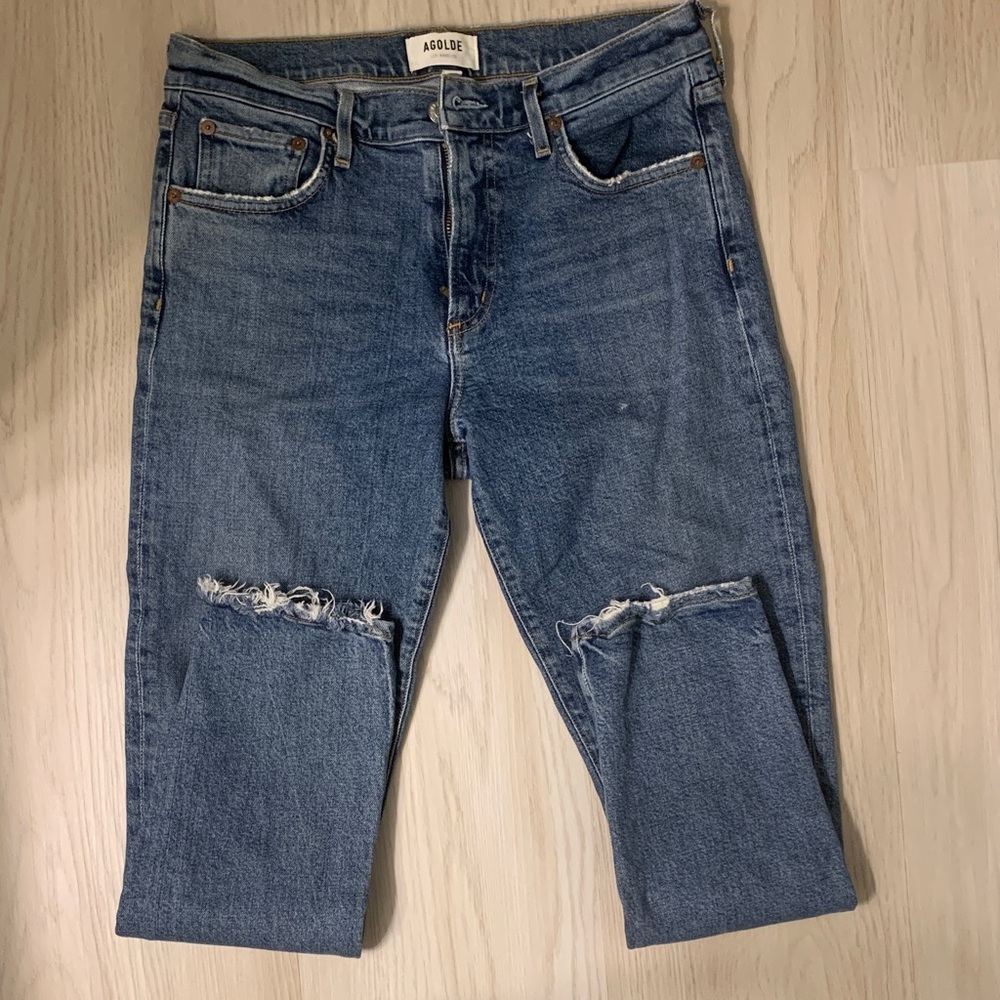 Agolde Classic Cropped Blue Denim Jeans